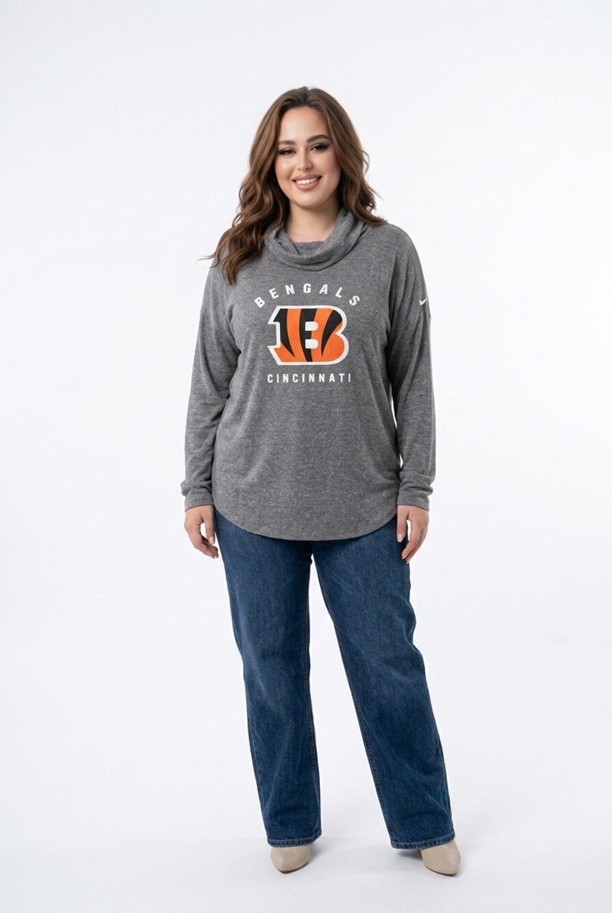 Nike Heather Charcoal Cincinnati Bengals Raglan Funnel Neck Pullover Hoodie XXL